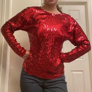 Sequin Red Silk Sparkle Shirt VINTAGE